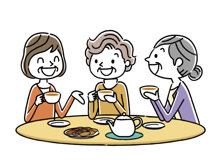 お茶を飲みながら談笑する高齢者たち