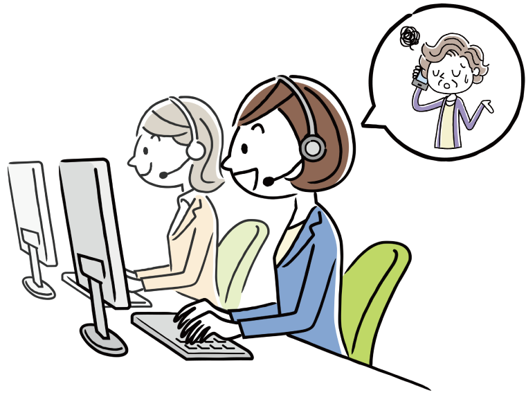 困っている高齢者の相談役をしているコールセンターのイメージイラスト