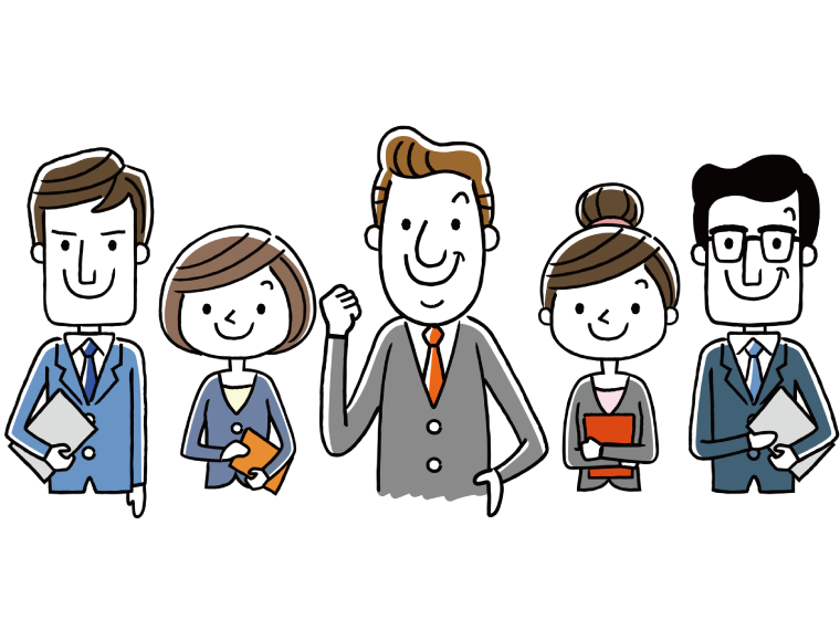 高齢者の困った相談に対応する5人の相談員のイメージイラスト
