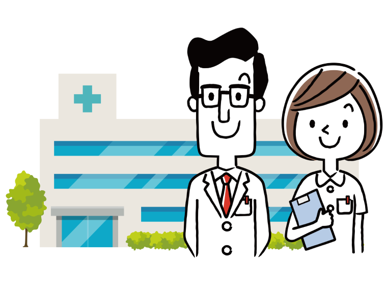 病院に医師と看護士がいるイメージイラスト