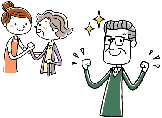 比較的元気な高齢者たちのイラスト