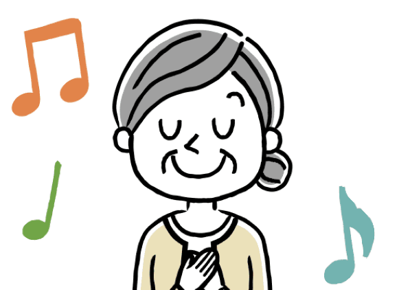 音楽を聴いて胸に手を当てて昔を懐かしむ高齢女性