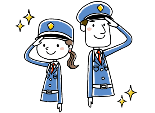 敬礼している若い男女の警察官