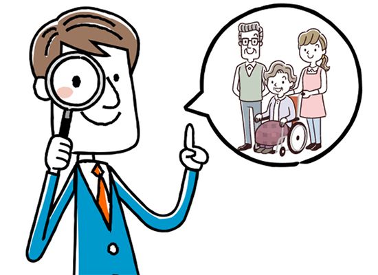 老人ホームへの入居を勧めるスーツ姿の若い男性