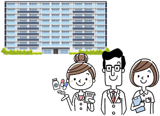 医療法人が運営する老人ホームは理学療法士や作業療法士が整っているイメージイラスト