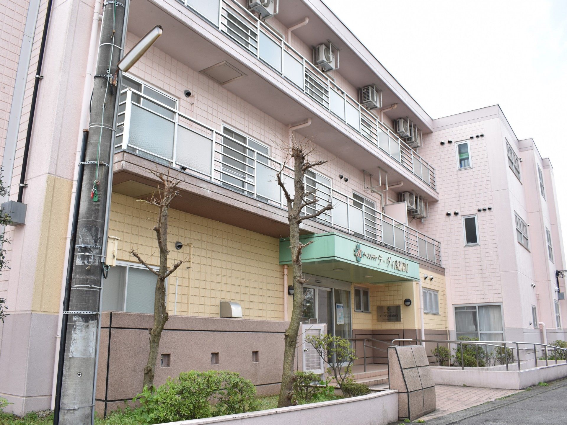 ピンクの建物の外観
