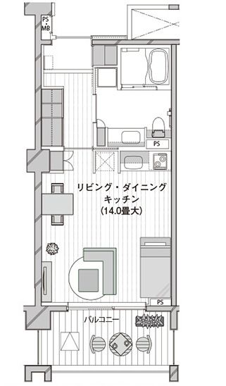 グランクレールセンター南の1R typeの間取り図