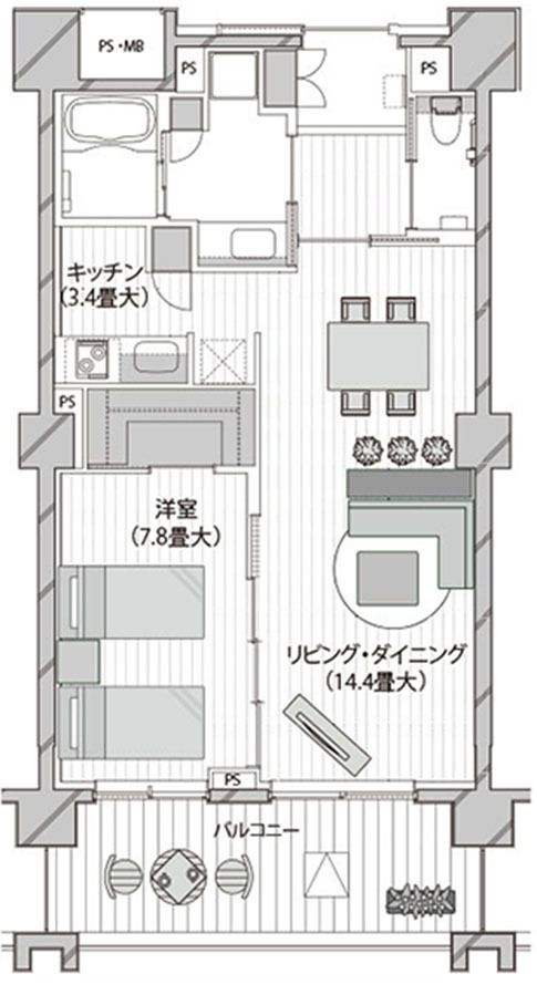 グランクレールセンター南の1LDK typeの間取り図