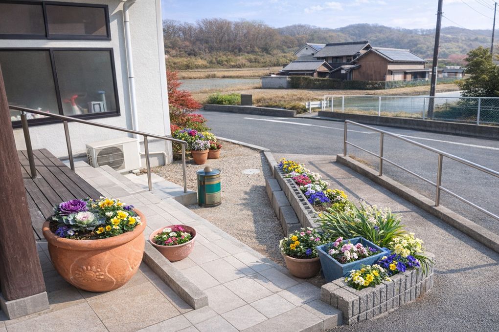 花壇のある玄関前