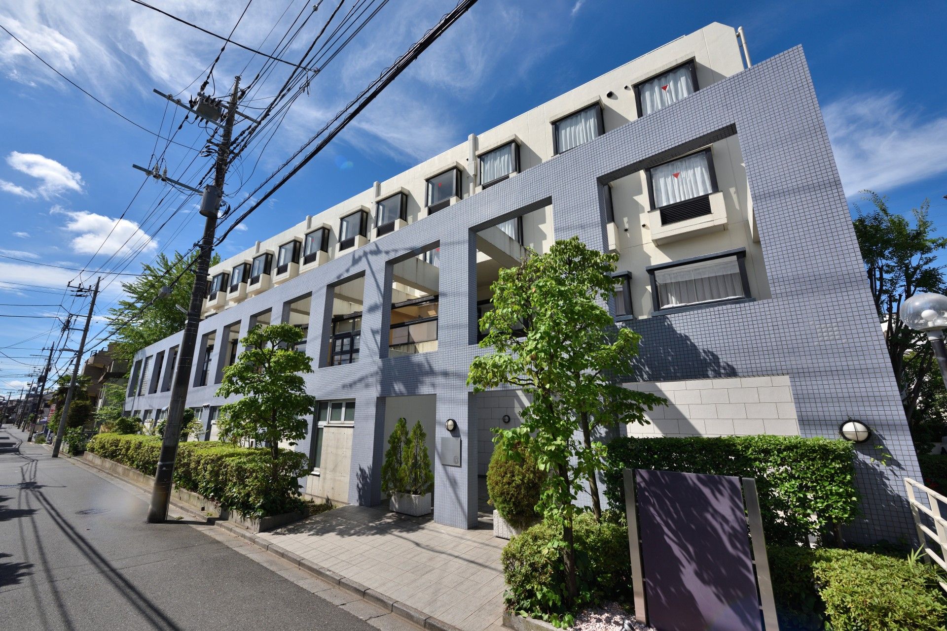 緑に囲まれた建物の外観