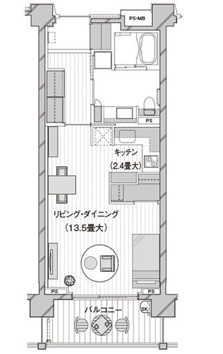 グランクレール青葉台二丁目の1Rtypeの間取り図