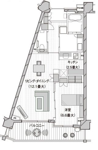 グランクレール青葉台二丁目の1LDKtypeの間取り図