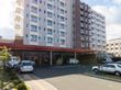 ９階建てのアイボリーの建物。歩道にはレンガが敷かれ、建物と同系色でまとめられている。周囲には緑が植えられ、手前は駐車場になっている。
