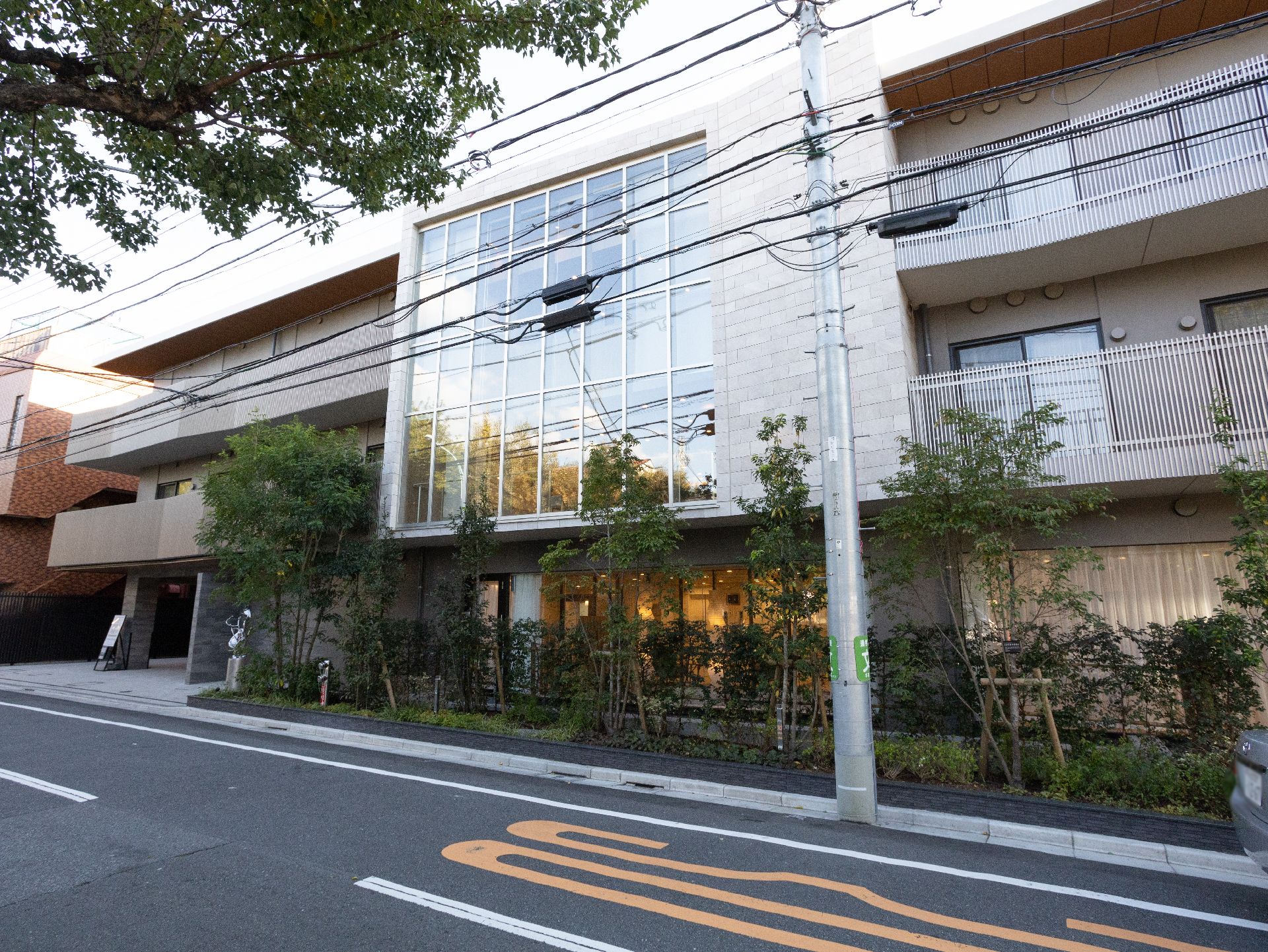 白を基調とした三階建ての介護施設の外観
