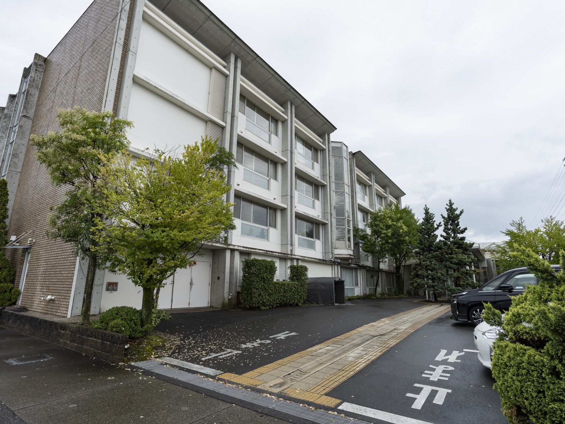 緑に囲まれた建物の外観